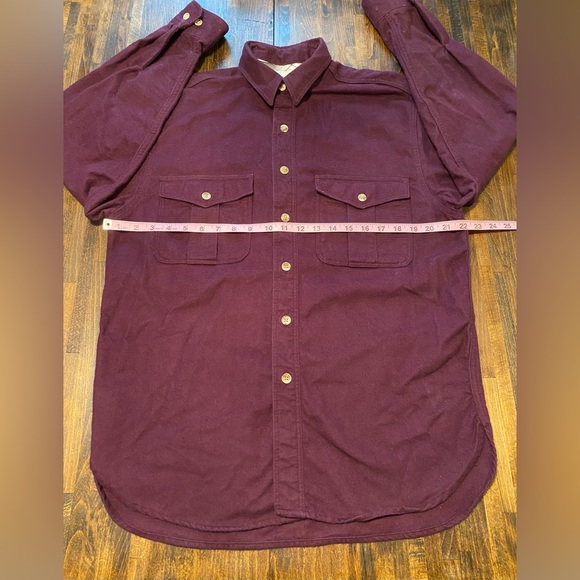Eddie Bauer Chamois Flannel Button Up Shirt Mens Medium Red Purple Outdoor Heavy - Picture 5 of 7